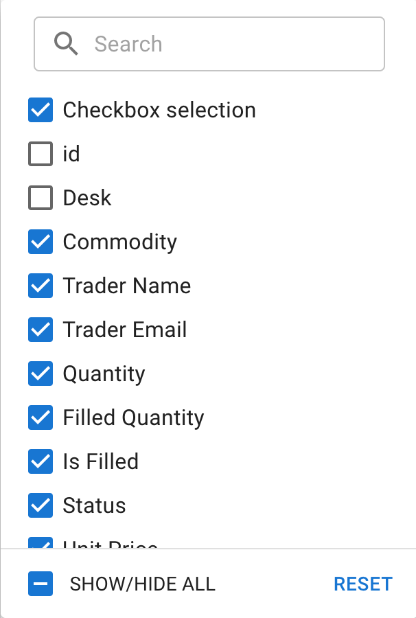 The new column management panel design